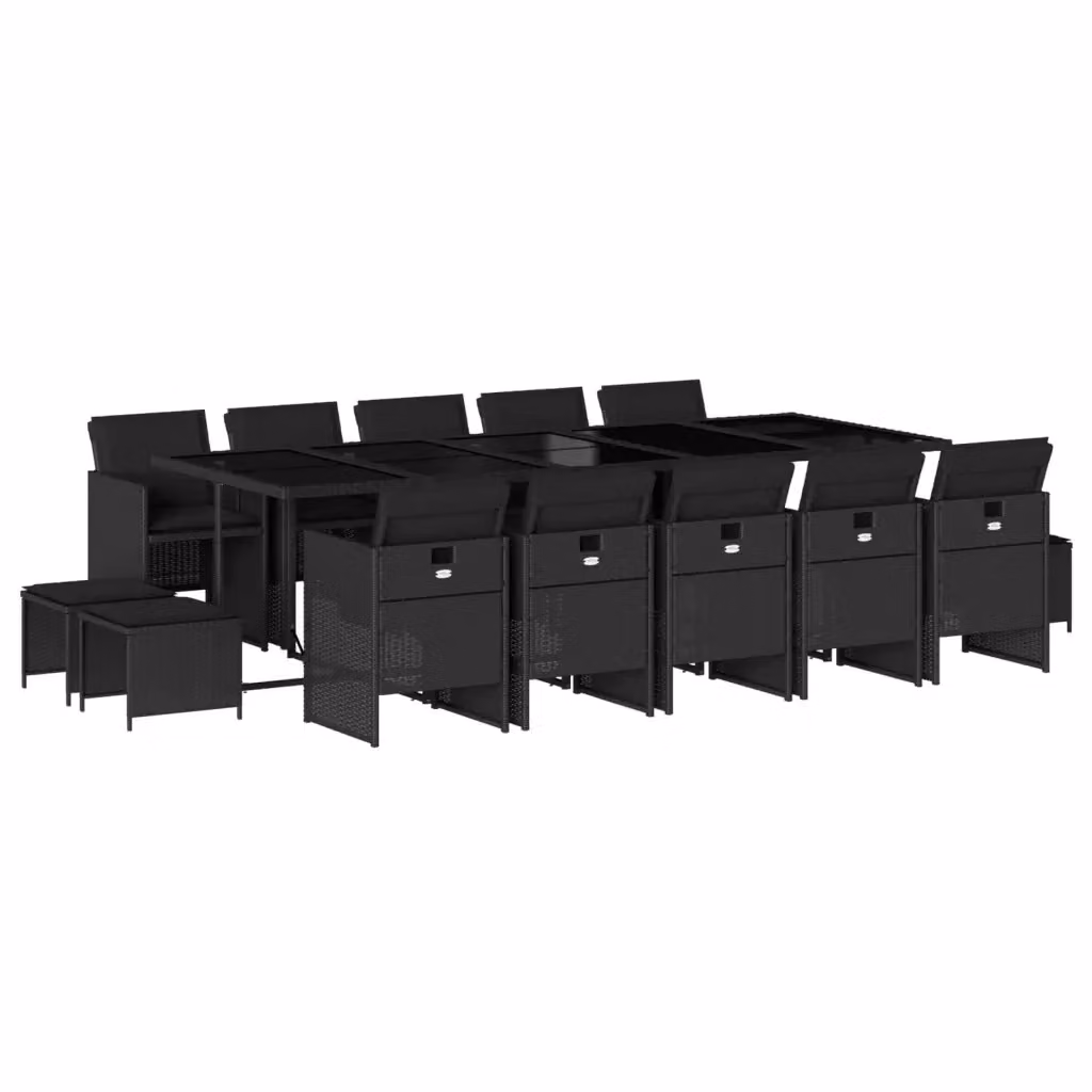 vidaXL Set da Pranzo da Giardino 15 pz in Polyrattan Nero con Piano in Vetro – 2