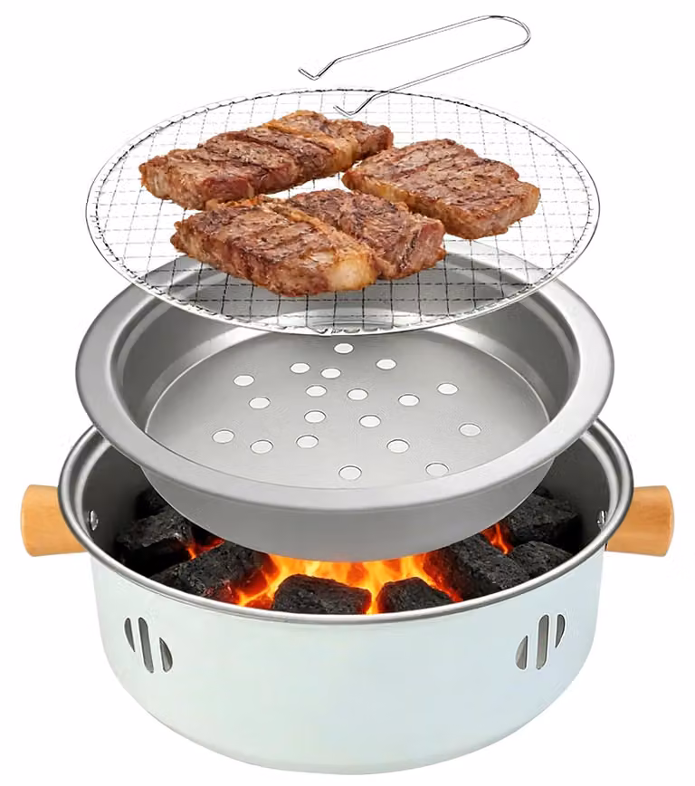 Griglia portatile a carbone con rete metallica, mini-forno a carbone per interni ed esterni