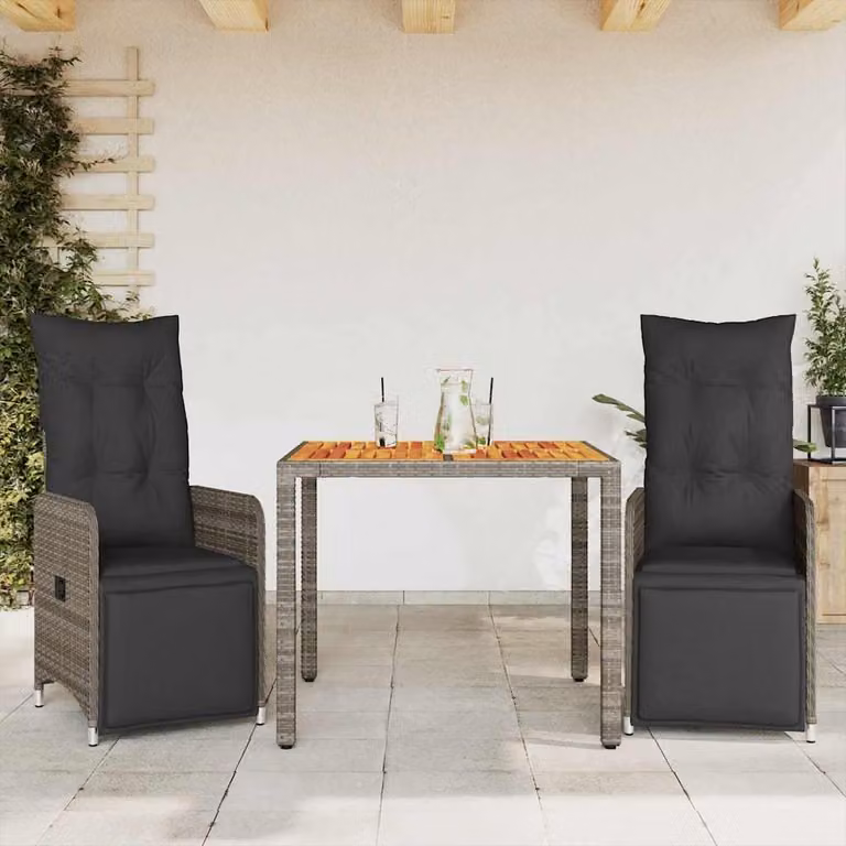 Set Bistrò da Giardino vidaXL in Legno di Acacia e Polyrattan Grigio con 3 Pezzi