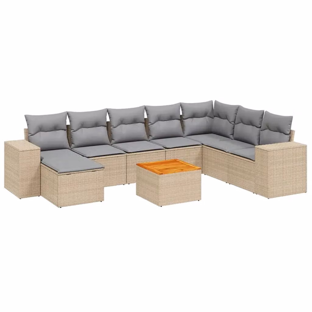 Set Divano da Giardino vidaXL 9 pz in Polyrattan con Cuscini Beige e Tavolino Moderno – 2