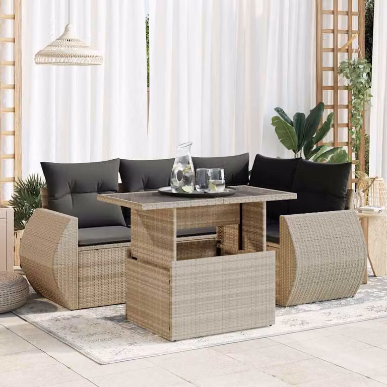 Maison Exclusive - Set Divano da Giardino 5pz con Cuscini Grigio Chiaro Polyrattan