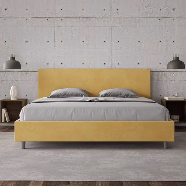 Letto matrimoniale con contenitore Ityhome Adele imbottito in microfibra giallo L 180 x P 200 cm