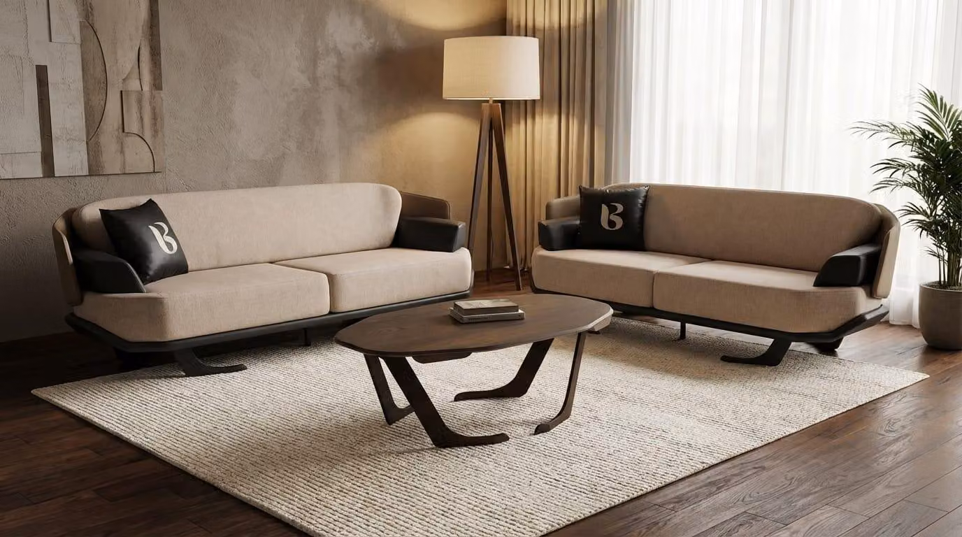 Set di mobili da soggiorno 2 divani, un divano a 3 posti e un tavolino da caffè dal design moderno
