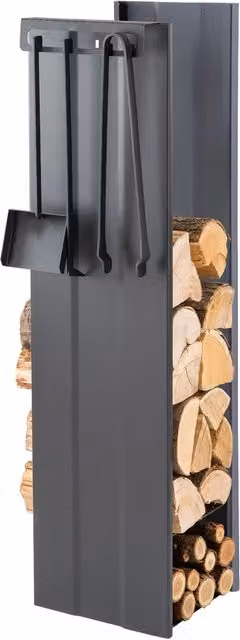 Portalegna con Attrezzi Camino 30x33x110 cm Crea Semplice Con Attrezzi in Acciaio Verniciato Nero
