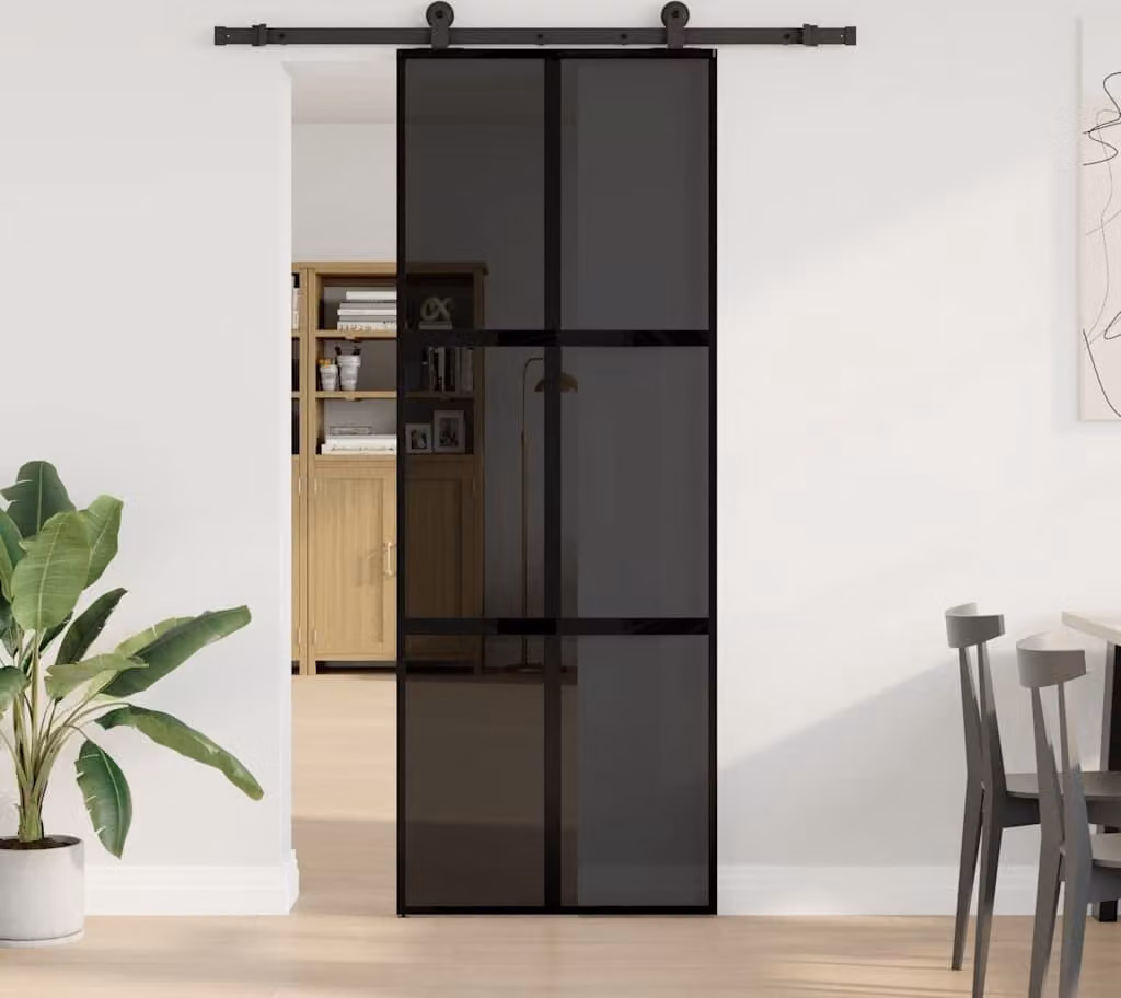 Porta Scorrevole Ferramenta 76x205 cm Vetro Temperato Alluminio