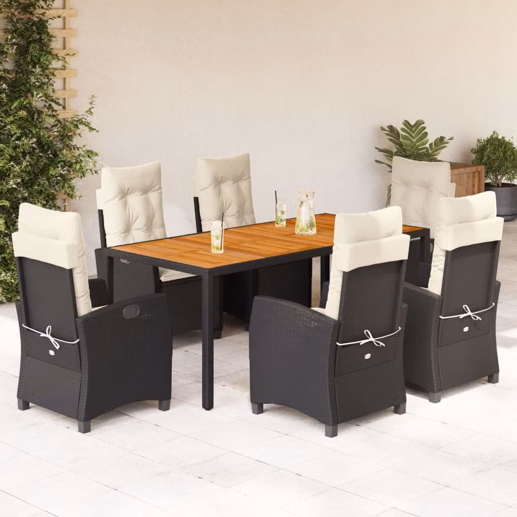 Set da pranzo da giardino vidaXL in legno di acacia oliato e polyrattan con 7 pezzi nero e bianco – 1