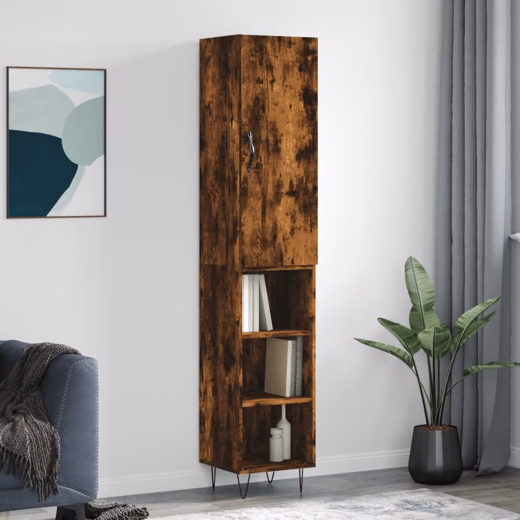 Credenza moderna vidaXL in legno rovere color marrone con ante a battente e ripiani interni L/P/H: 34,5 x 34 x 180 cm