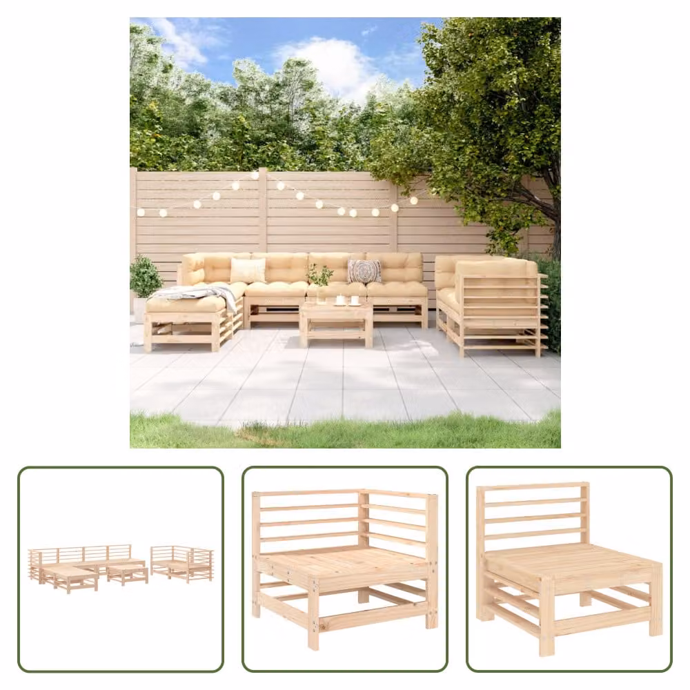 The Living Store Set da giardino in pino massiccio da 9 pezzi