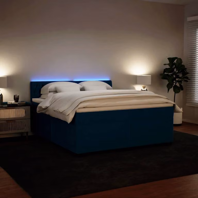vidaXL Letto Ibrido con Materasso in Velluto Blu e Bianco L/P: 180 x 200 cm