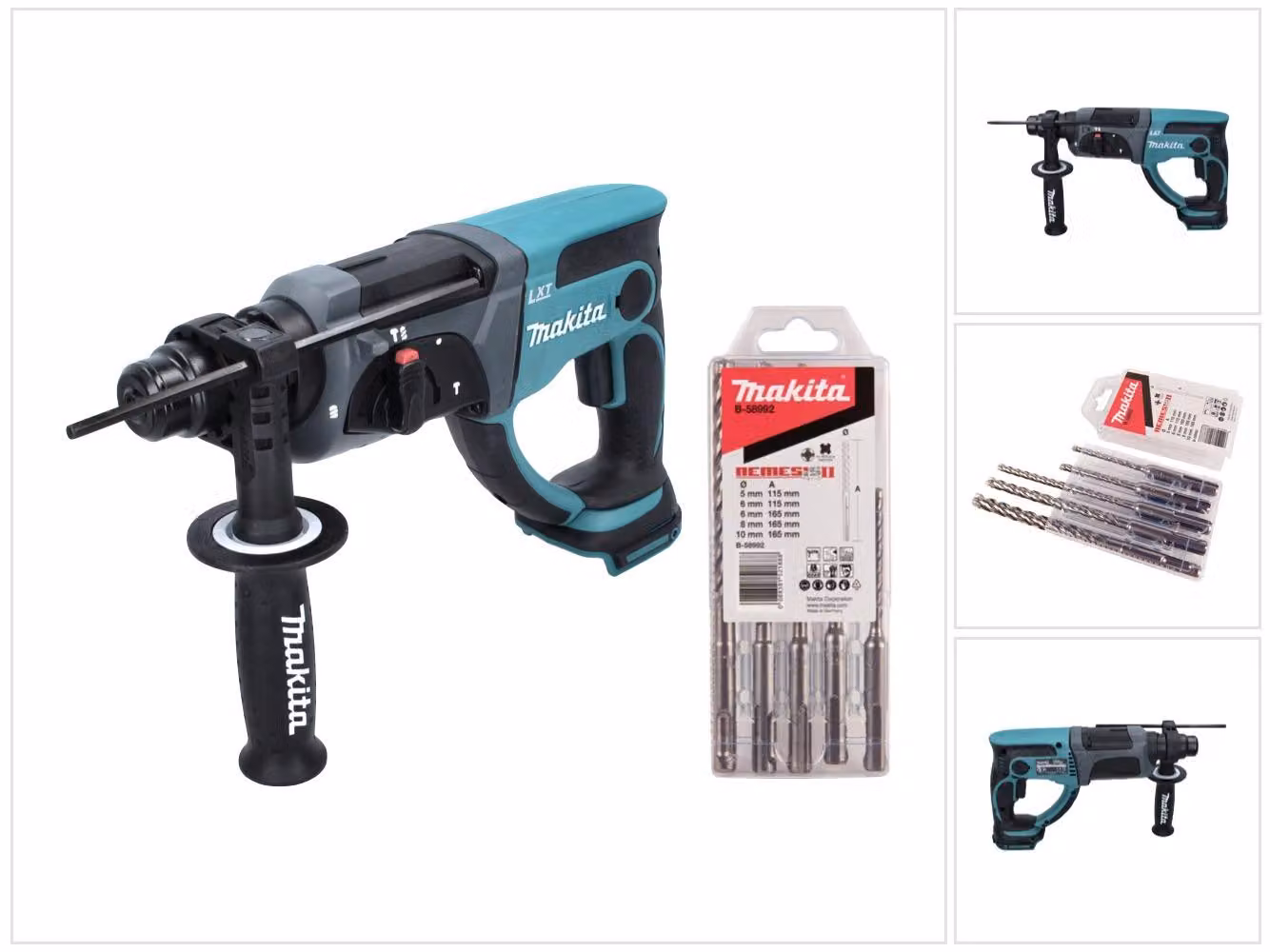 Makita DHR 202 Z Martello combinato a batteria 18 V 2,0 J SDS Plus + set di punte da 5 pezzi - senza batteria, senza caricabatterie
