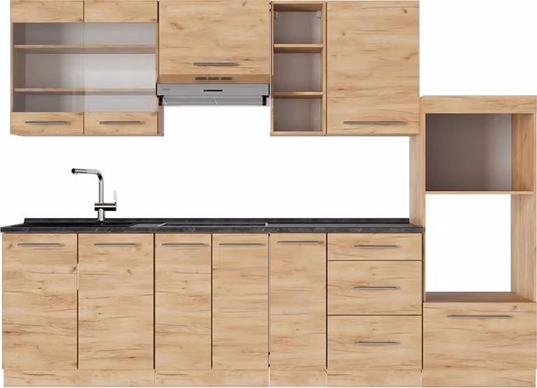 Cucina componibile Vicco Fame-Line Rovere dorato 280 cm , PL Antracite, Model 57049