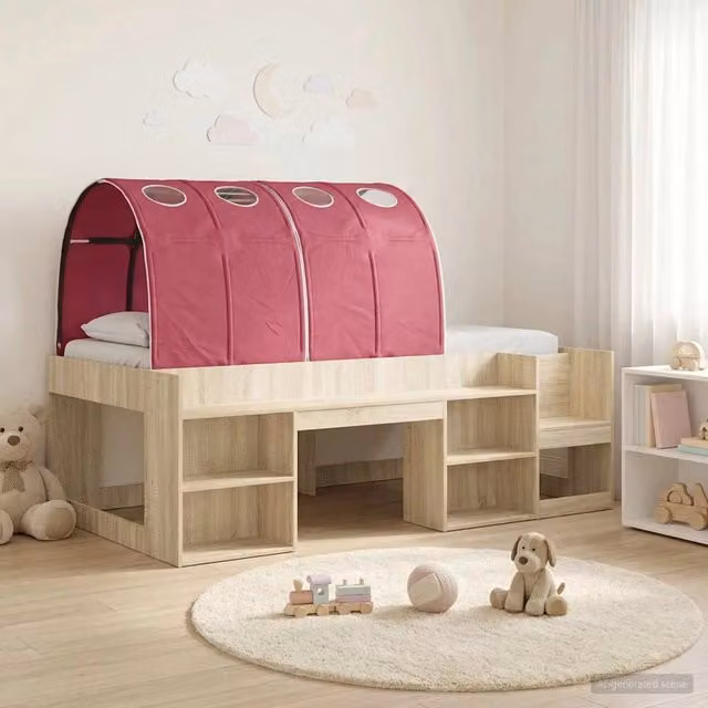 Letto con Tunnel con lo scaffale 3 pz Rovere Sonoma e Rosso 3423627