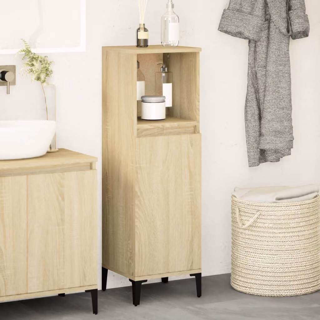 Armadietto da bagno sospeso vidaXL in legno Rovere Sonoma, colore beige/marrone, L/P/H: 30 x 30 x 100 cm