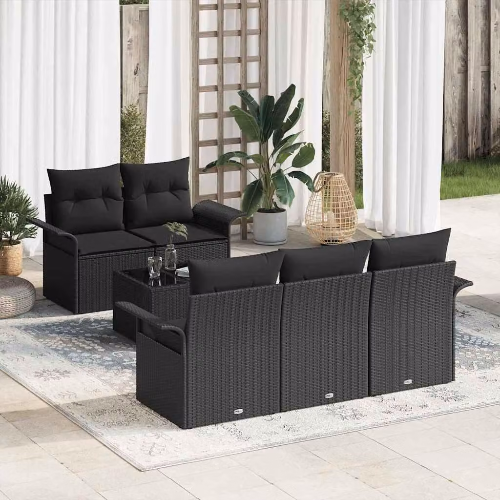 Maison Exclusive - Set di divani con cuscino 6 pcs Nero polyrattan