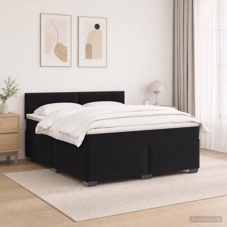 Letto a molle con materasso e illuminazione LED, colore nero, 140 x 190 cm, rivestito in velluto