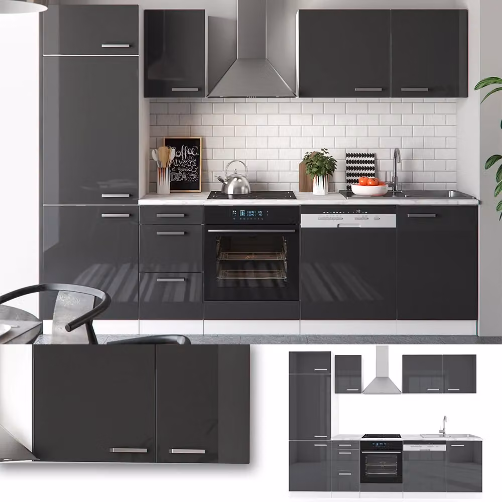 Cucina componibile Optima Vicco colore antracite e bianco lucido con illuminazione LED integrata L: 270 cm – 2