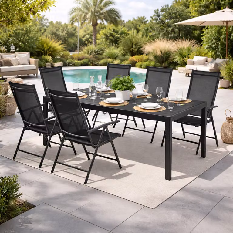 Set da giardino Set di sedute 7 pezzi 150x90cm Alluminio antracite / Nero