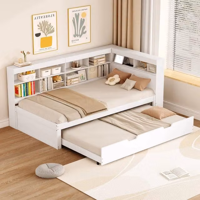 Divano letto singolo in legno massello ¨C Minimal ¨C Bianco 90x200