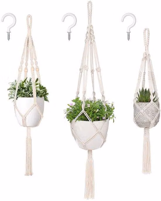 Ganci per piante in macramè - Accessori per la casa in stile boho - Set da 3 pezzi