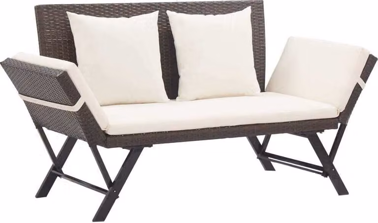 The Living Store Panca da giardino con cuscini 176 cm in poly rattan marrone