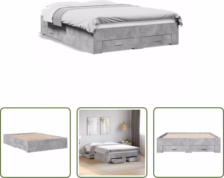 The Living Store Struttura letto con cassetti grigio cemento 120x190 cm materiale legno