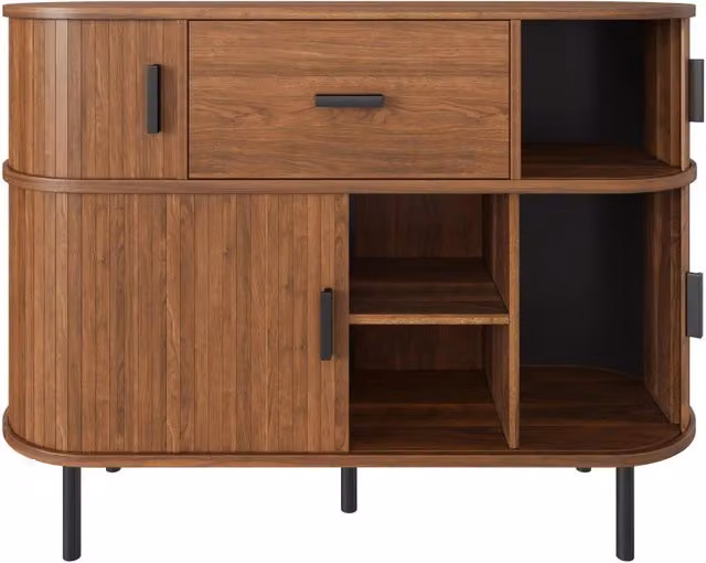 Sideboard a due livelli con ante scorrevoli, cassetto centrale e finitura noce, 110x35x81,5 cm