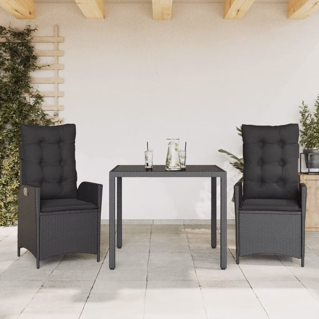 Maison Exclusive - Set da pranzo da giardino 3 pezzi con cuscini in polyrattan nero