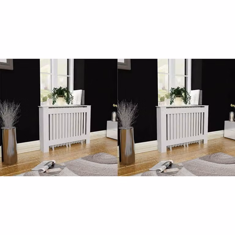 Set di 2 copritermosifoni vidaXL in legno multistrato bianco, design moderno, L: 112 cm