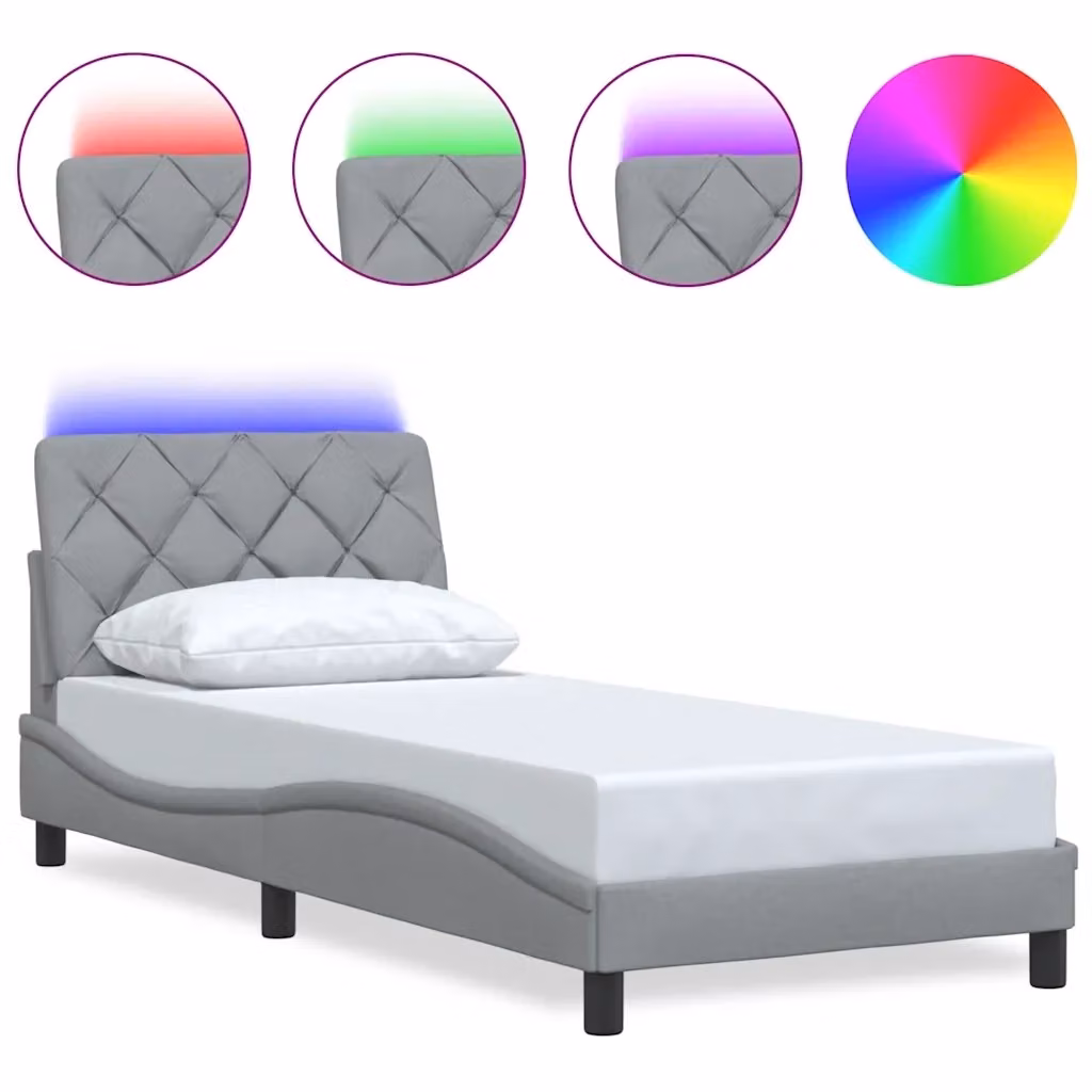 Letto con struttura imbottita e illuminazione LED vidaXL Grigio Chiaro 90x190 cm – 2