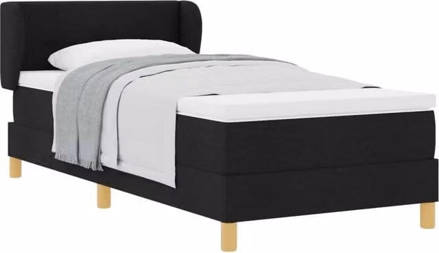 Letto singolo | Letto per adulti | Letto a molle con materasso Nero 90 x 200 cm Tessuto