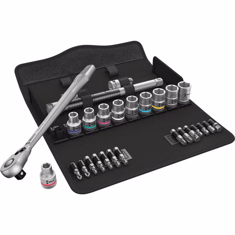 8100 SC 11 Set di cricchetti in metallo Zyklop, leva reversibile, attacco da 1/2", imperiale, 28 pezzi