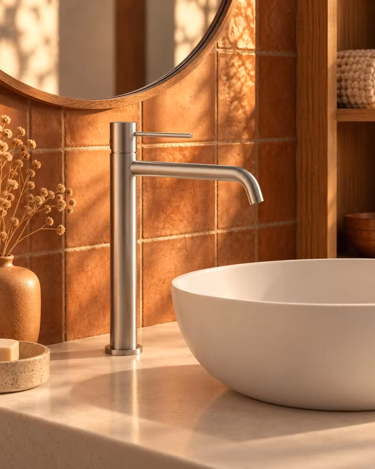 Coppia Miscelatori Tokyo Lavabo Alto e Bidet con Pilette Pop-Up Nichel Spazzolato CPTOKALTONIC
