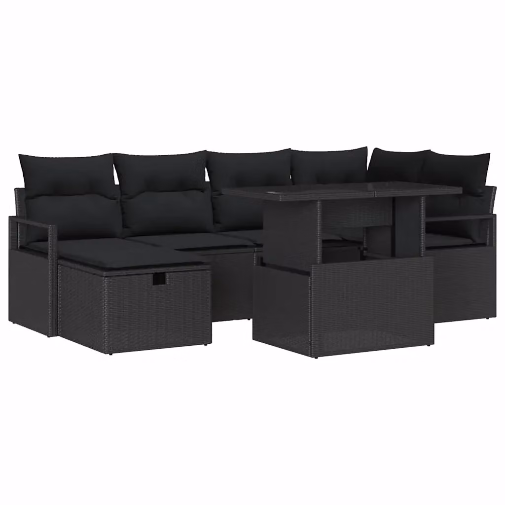 Set Divano da Giardino vidaXL 7 Pezzi in Polyrattan Nero con Cuscini e Tavolino – 2