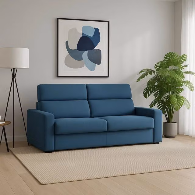 Divano Ozegna DMORA a 3 posti, Made in Italy, Blu, L: 220 cm, P: 95 cm – 1