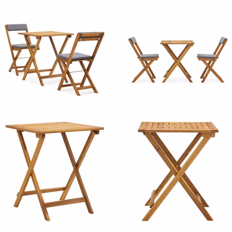 vidaXL Set bistrot 3 pezzi pieghevole con cuscini in legno massiccio di acacia - Bistroset - Bistrosets - Bistro Set - Bistro Sets