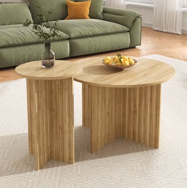 Set di 2 tavolini rotondi a incastro in legno, naturale, Ø76/40 cm