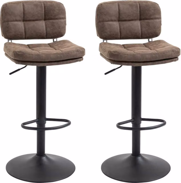 Set di 2 sgabelli da bar Minimal girevoli a 360 gradi con seduta imbottita in ecopelle marrone e struttura in metallo nero – 1