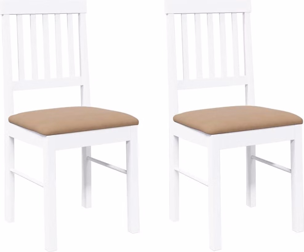Sedie da Pranzo con Cuscini 2 pz Bianco Legno Massello di Hevea
