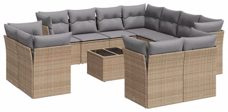 Set da salotto da esterno, color beige, composto da 12 pezzi, realizzato in rattan sintetico, ideale per giardino e terrazza