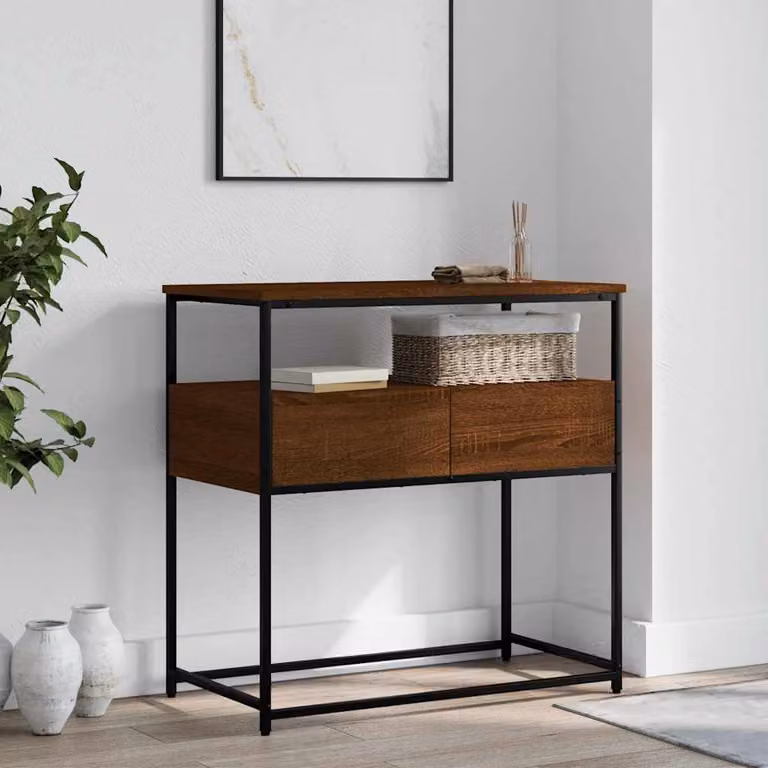vidaXL Tavolino Consolle in Legno Rovere Marrone L: 75 cm, P: 40 cm, H: 75 cm
