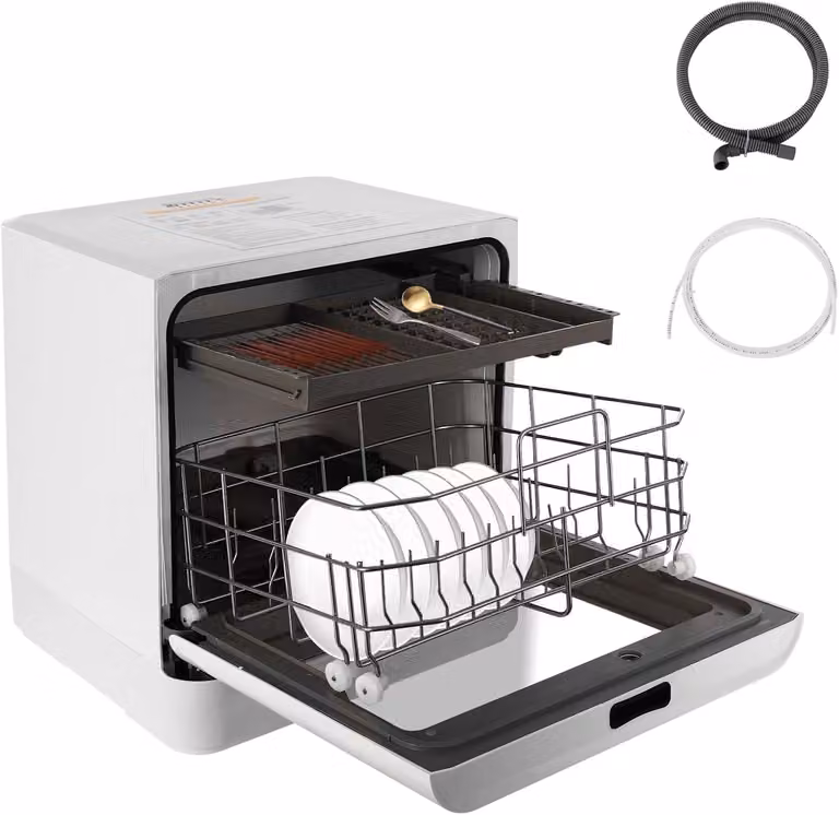 Lavastoviglie da 800 W con display a LED, lavastoviglie con 4 programmi di lavaggio, mini lavastoviglie senza collegamento all'acqua, ideale per piccoli appartamenti, dormitori, colore bianco
