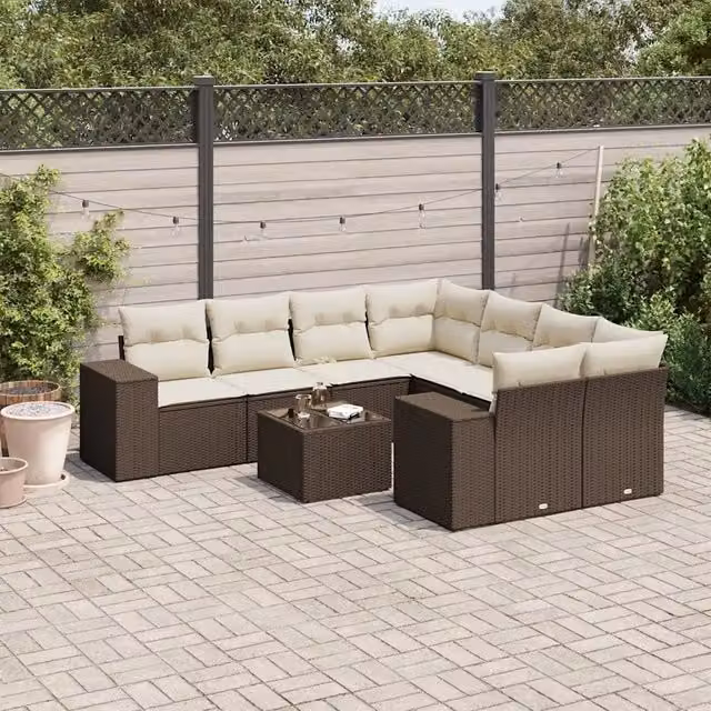 Set Divani da Giardino 9pz con Cuscini Marrone in Polyrattan 3222362
