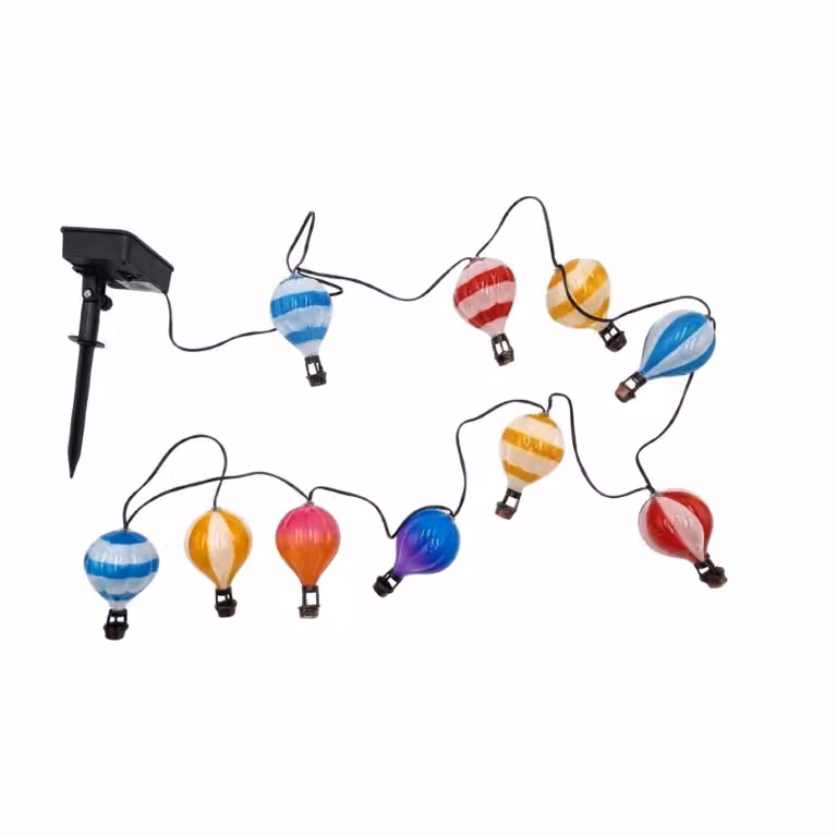 Ghirlanda luminosa solare da esterno a forma di mongolfiera con 10 LED, 400 cm, luce bianca calda con effetto tremolante, resistente alle intemperie, IP44