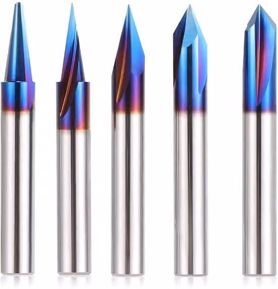 Set di frese per legno, cromate blu, specifiche per la lavorazione del legno, con taglio a V e centraggio.