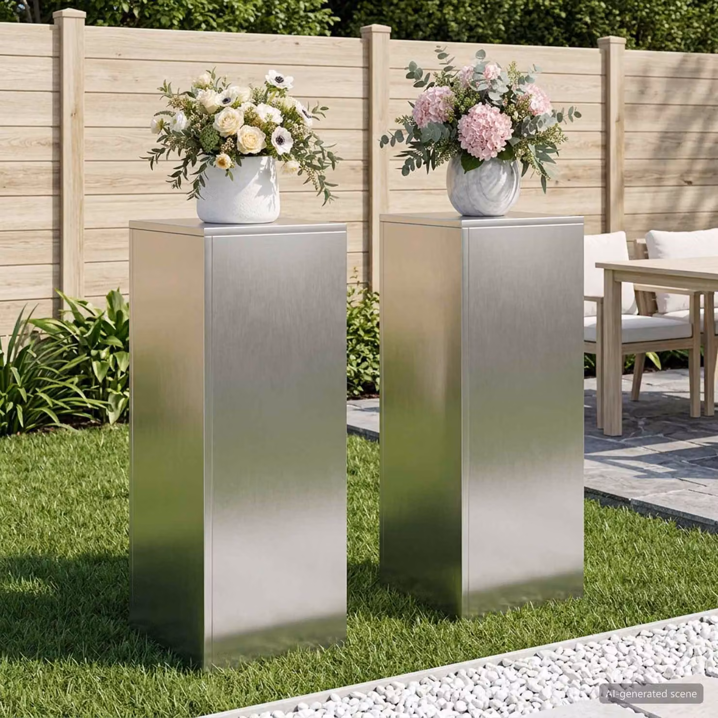 Set di 2 supporti per piante vidaXL in metallo argento opaco, L/P/H: 30 x 30 x 80 cm