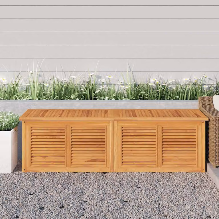vidaXL Contenitore da Giardino in Legno Massello di Teak Marrone con Borsa L: 175 cm, P: 50 cm, H: 55 cm