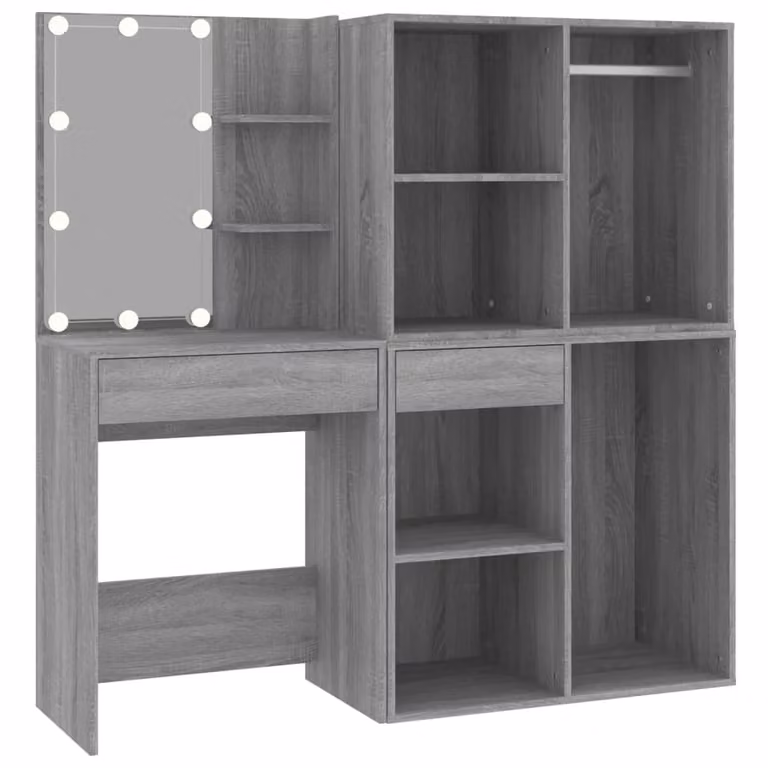 Toeletta con LED e Armadietti Grigio Sonoma Legno Multistrato