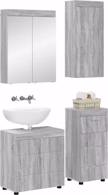 Set di mobili per il Bagno | Armadio da bagno TULUM 4 pz Grigio Sonoma