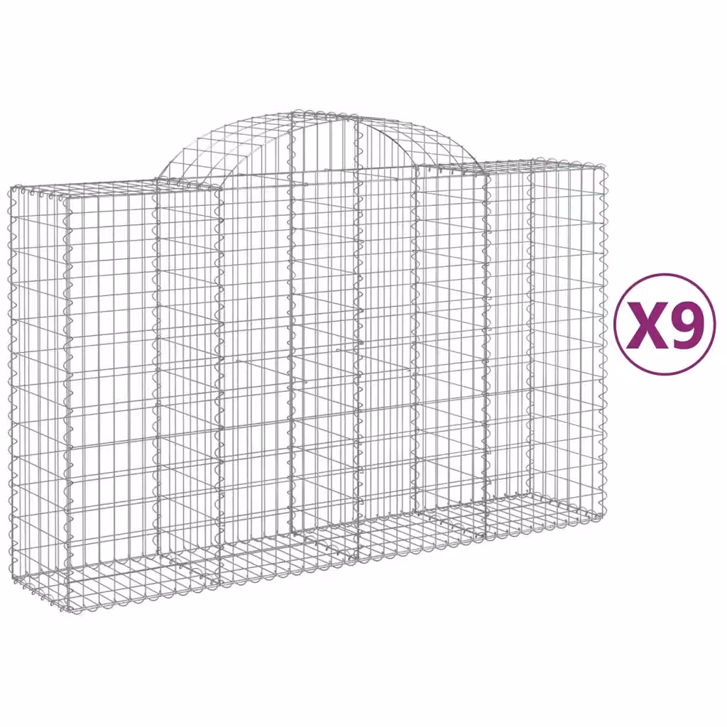 Set di 9 Cesti Gabbioni ad Arco Videx in Acciaio Zincato Colore Argento L/P/H: 200 x 50 x 120/140 cm – 2