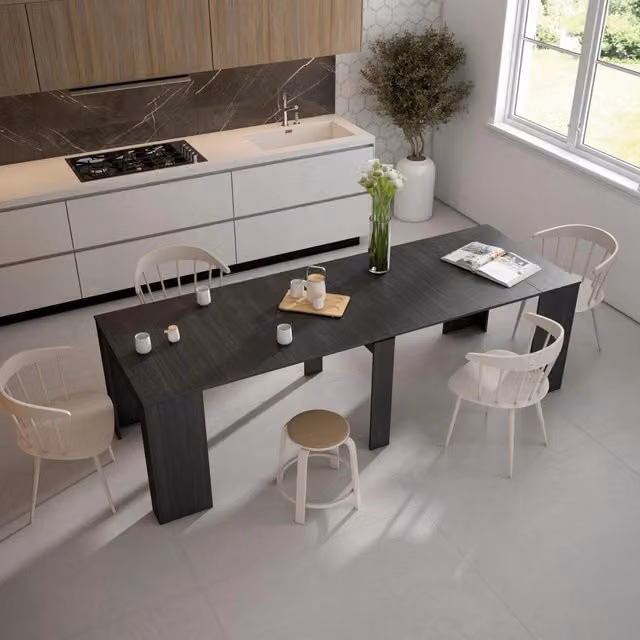 Consolle allungabile, 262x90x77cm, Per 12 persone, Tavolo da pranzo, Nero RF2635